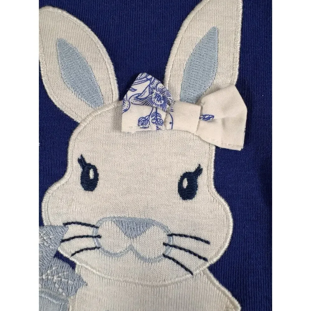 Gymboree Girls Size 7 Blue Easter Bunny Graphic Tee Sequin Bow Watering Can Egg